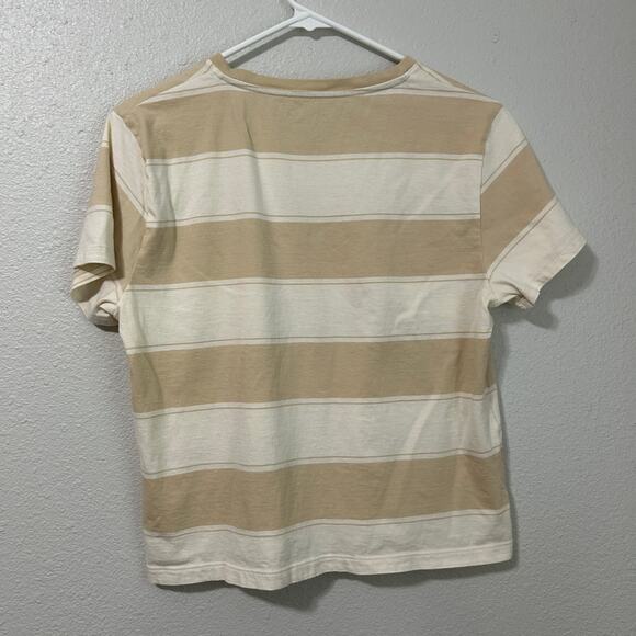 Everlane Stripe Tee Women’s Medium Beige Cream Cropped Organic Cotton Boxy - Picture 6 of 7